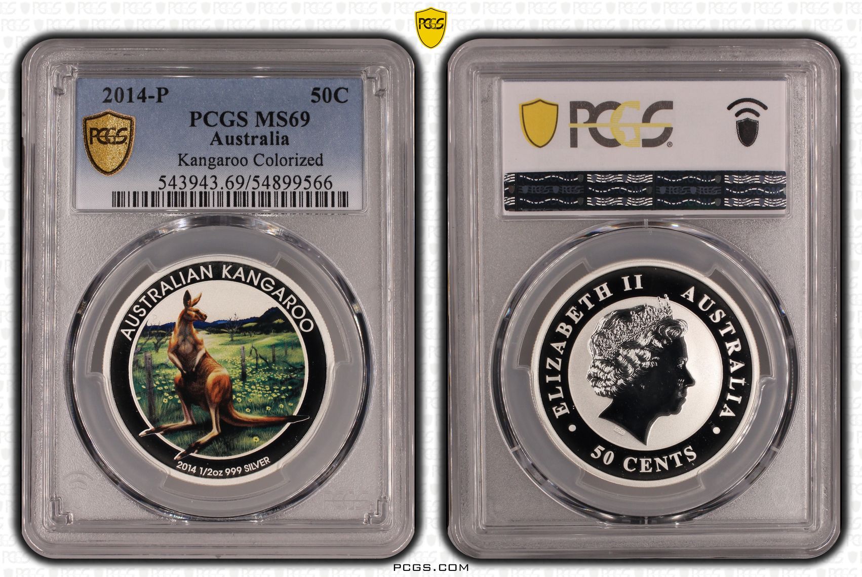Kangaroo Colourised, Fifty Cent, 2014-P, PCGS MS69