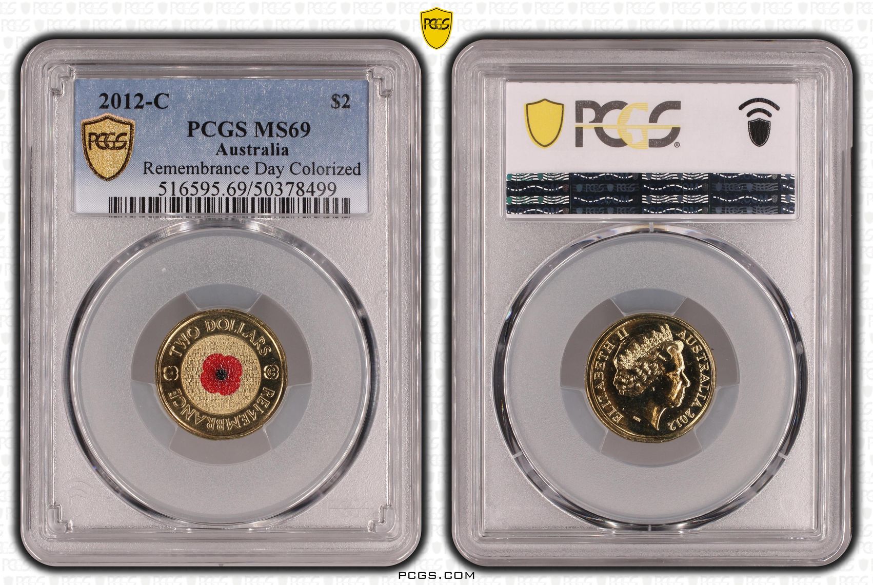 Remembrance Day Colorized, Top Pop, 58/0, Two Dollar, 2012-C, PCGS MS69