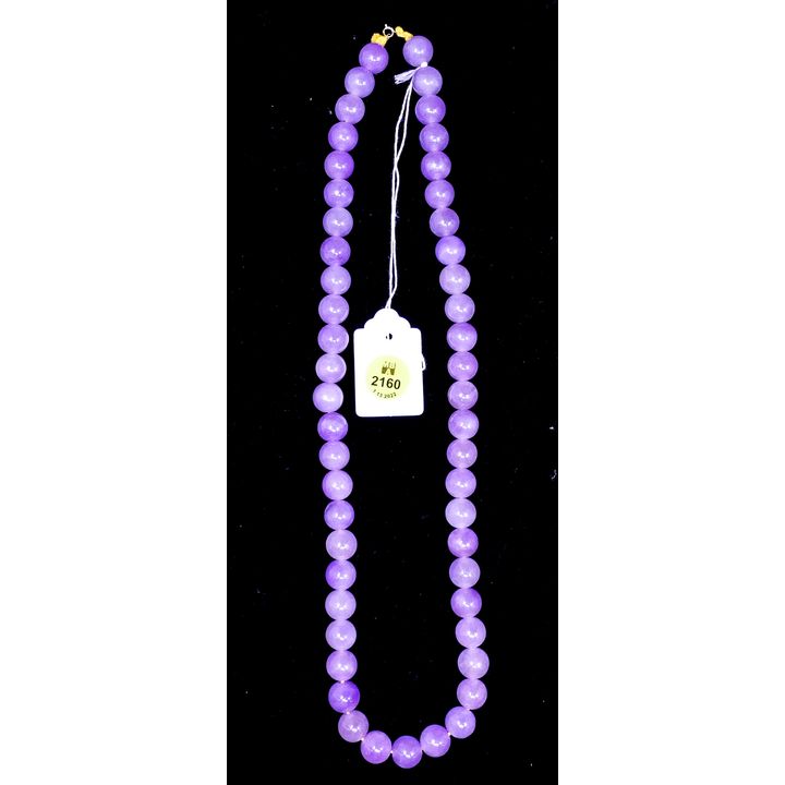 Chinese Carved Lavender Jade Bead Necklace- 24'' with 13mm Beads