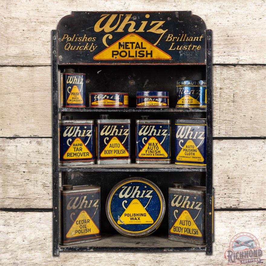 Whiz Metal Polish Advertising Display w/ 11 Metal Cans