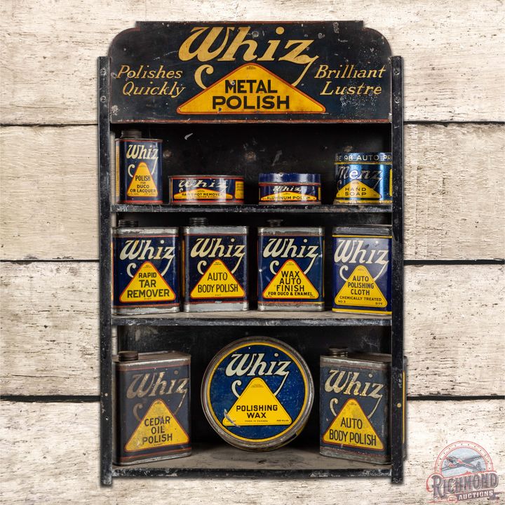 Whiz Metal Polish Advertising Display w/ 11 Metal Cans