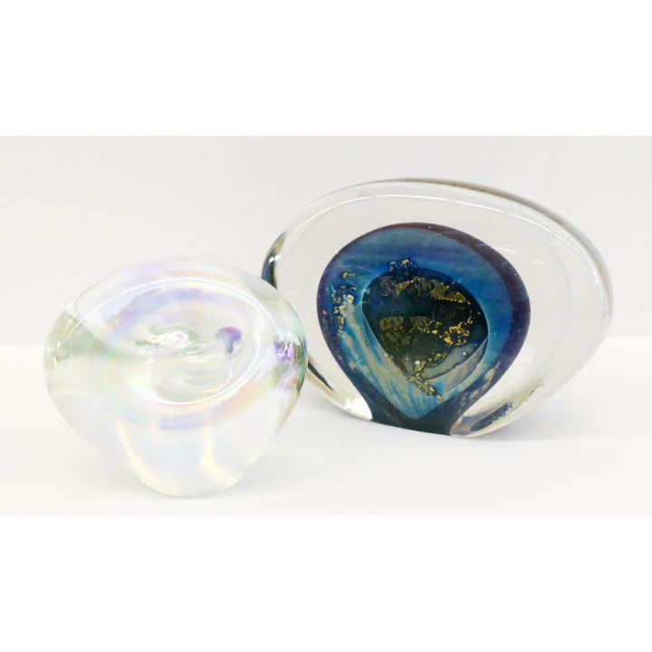 2pc Robert Eickholt Art Glass Paperweights- 3'' and 5.5''