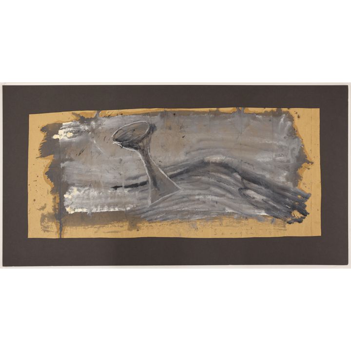Jay Steensma ''Chalice in Grey'' 1989 Oil on Paper Bag 12''x28''