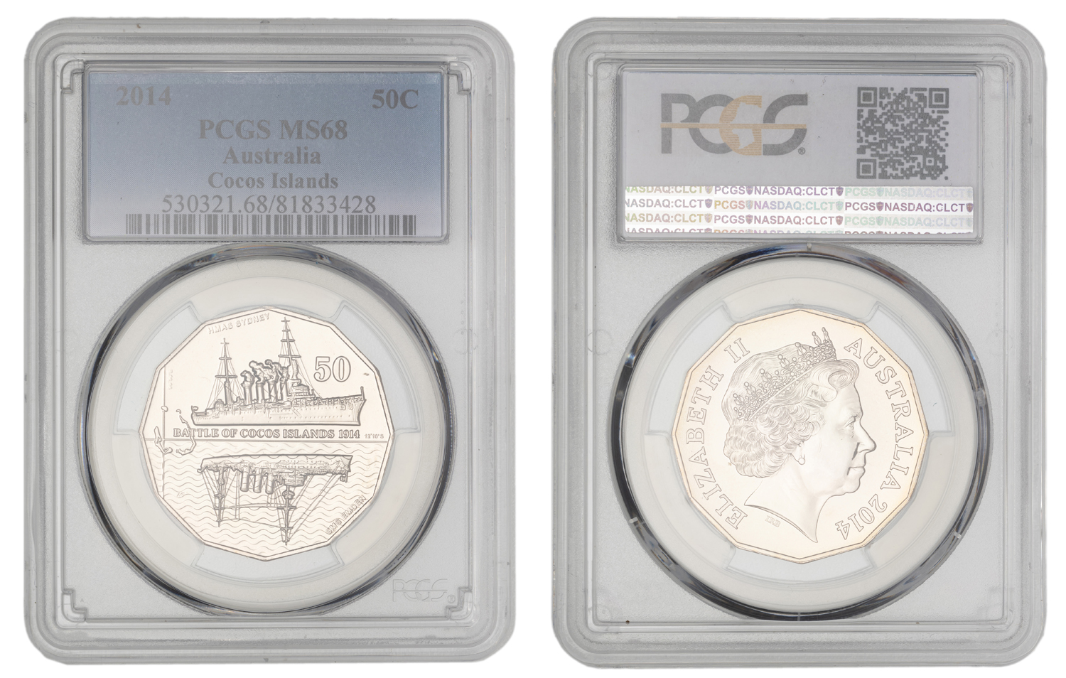 Elizabeth II, Cocos Islands, Fifty Cent, 2014, PCGS MS68