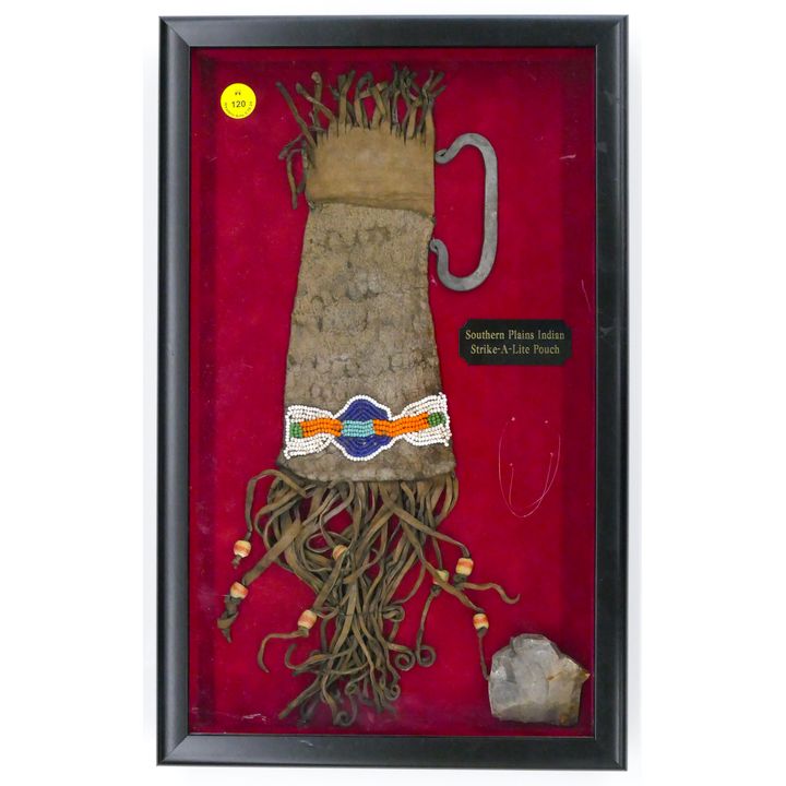Old Southern Plains Beaded Strike a Light Bag Framed