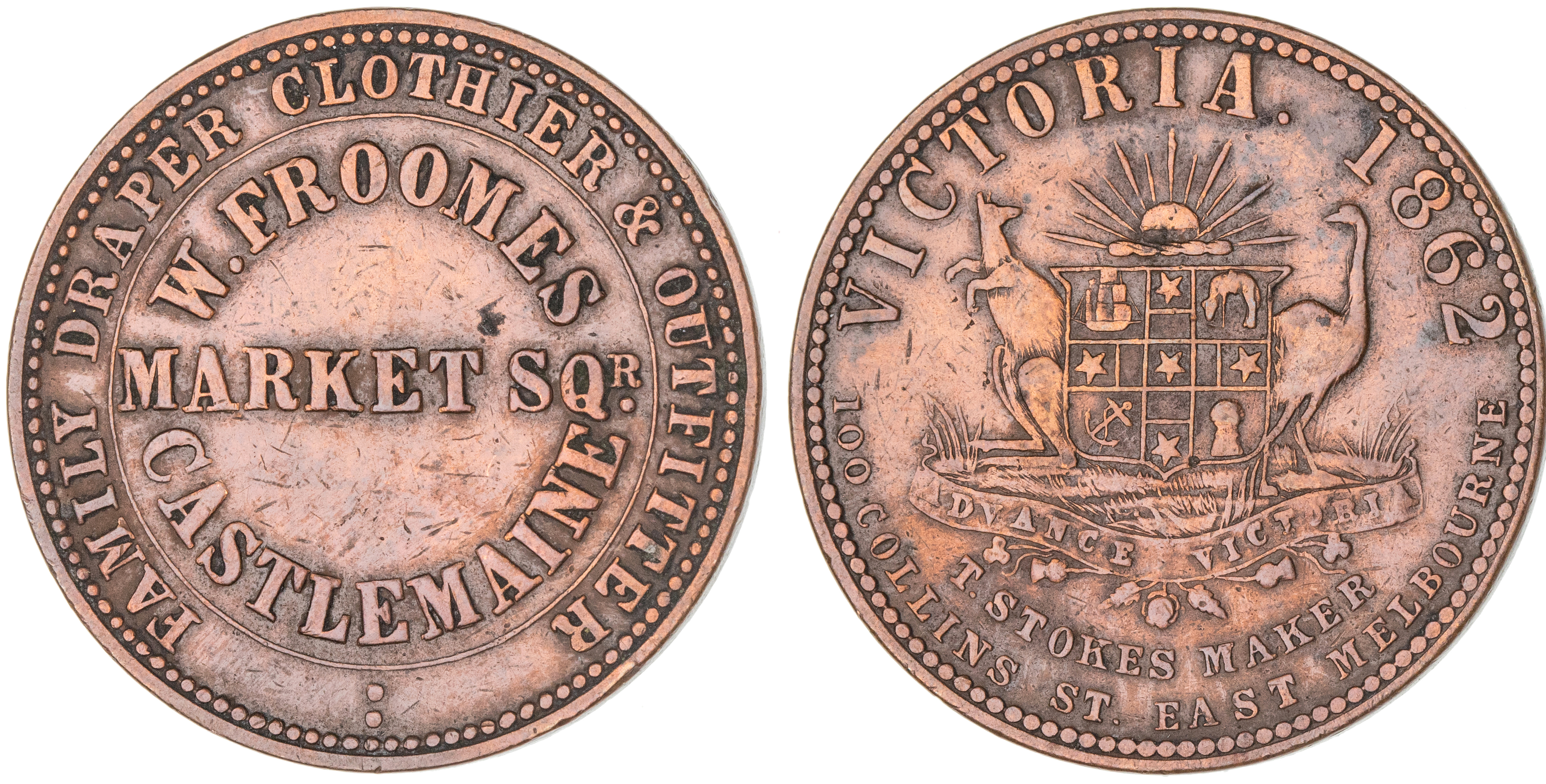 W. Froomes, Castlemaine, Vic., Penny, 1862, VF
