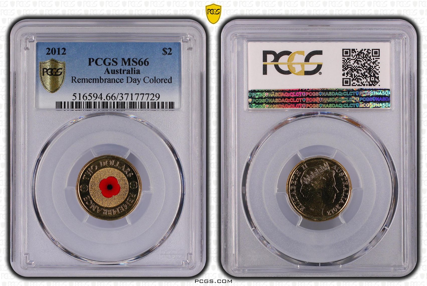 Remembrance Day Red Poppy, Two Dollar, 2012, PCGS MS66