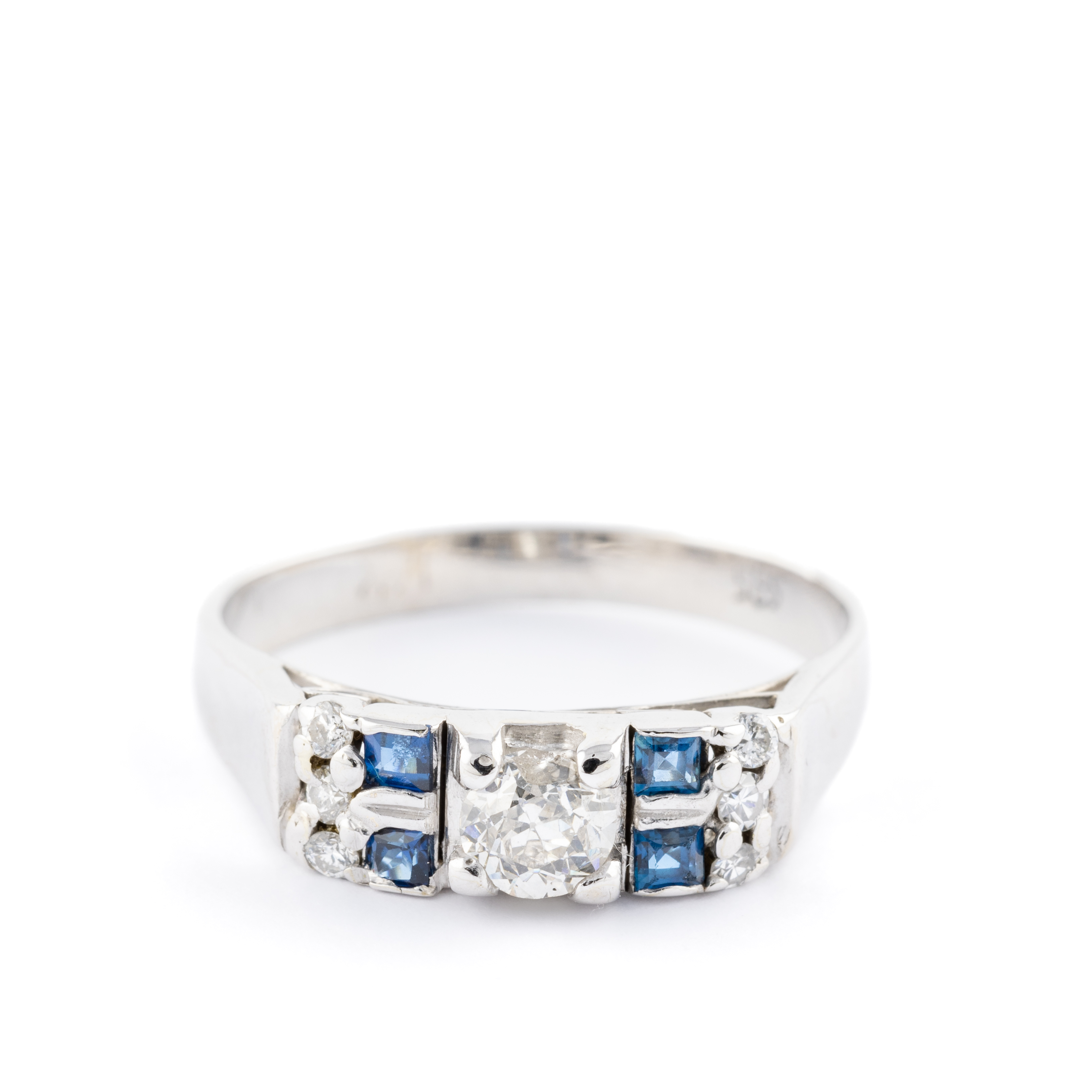 Vintage Old Cut Diamond & Sapphire Ring 14ct Gold