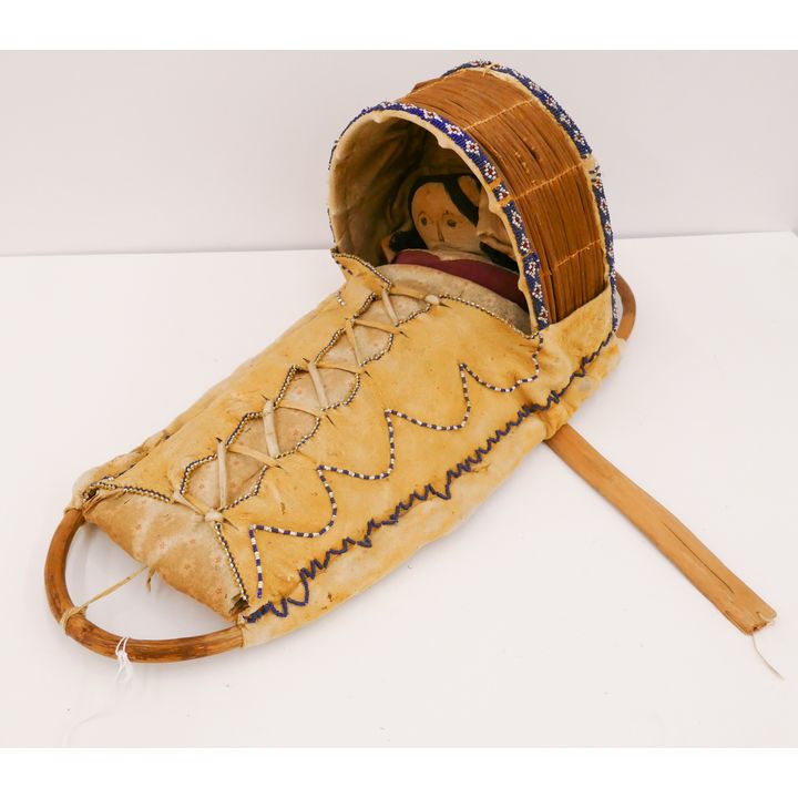 Old Native Plains Beaded Leather Papoose- 23x10''