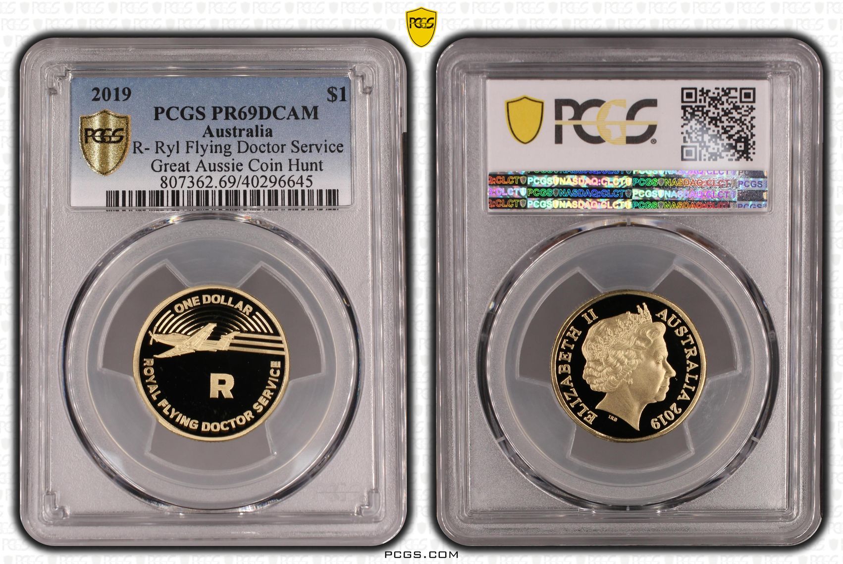 R- Ryl Flying Doctor Service Great Aussie Coin Hunt, One Dollar, 2019, PCGS PR69DCAM