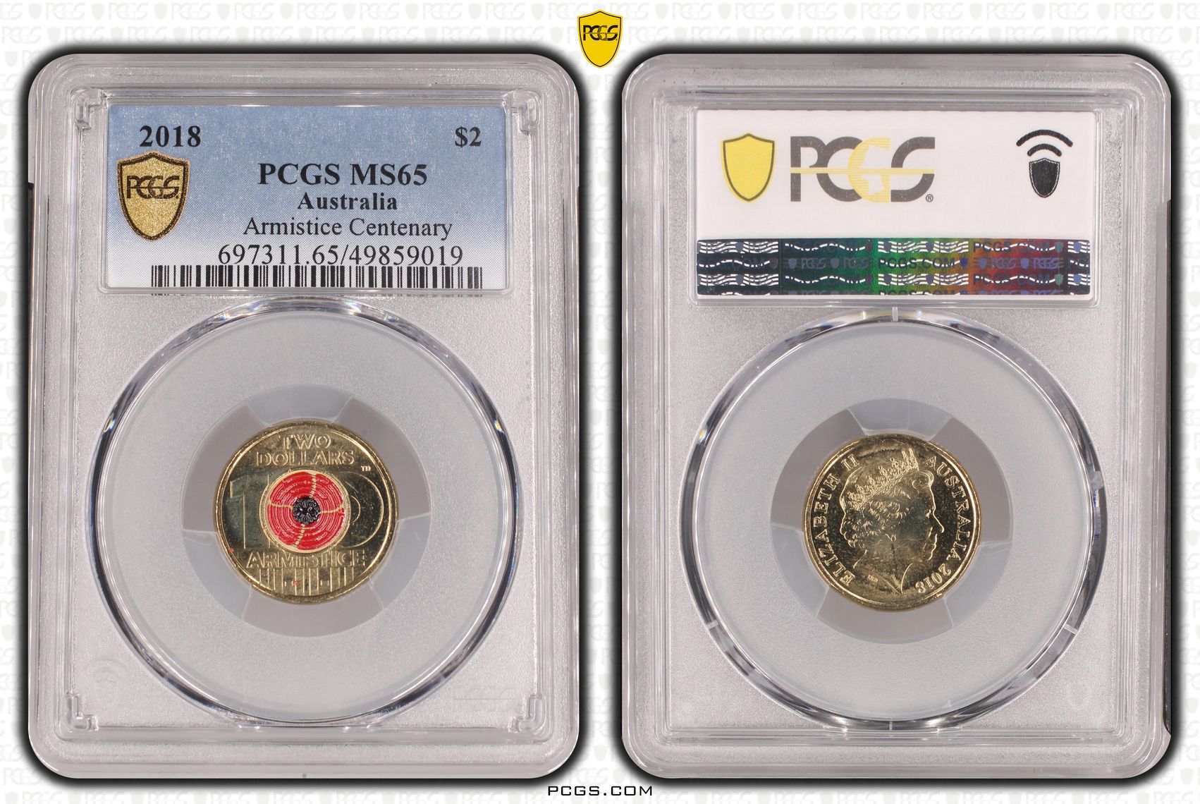 Armistice Centenary Colorized , Two Dollar, 2018, PCGS MS65