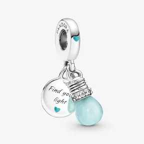 Glow in the dark Light bulb Double Dangle Charm 925 Sterling Silver Dangle Charm |