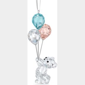 SWAROVSKI MY LITTLE KRIS BEAR ORNAMENT, CLEAR SWAROVSKI CRYSTAL WITH BLUE AND PINK BALLOONS, FOR HANGING ON TREE OR DISPLAY, PART