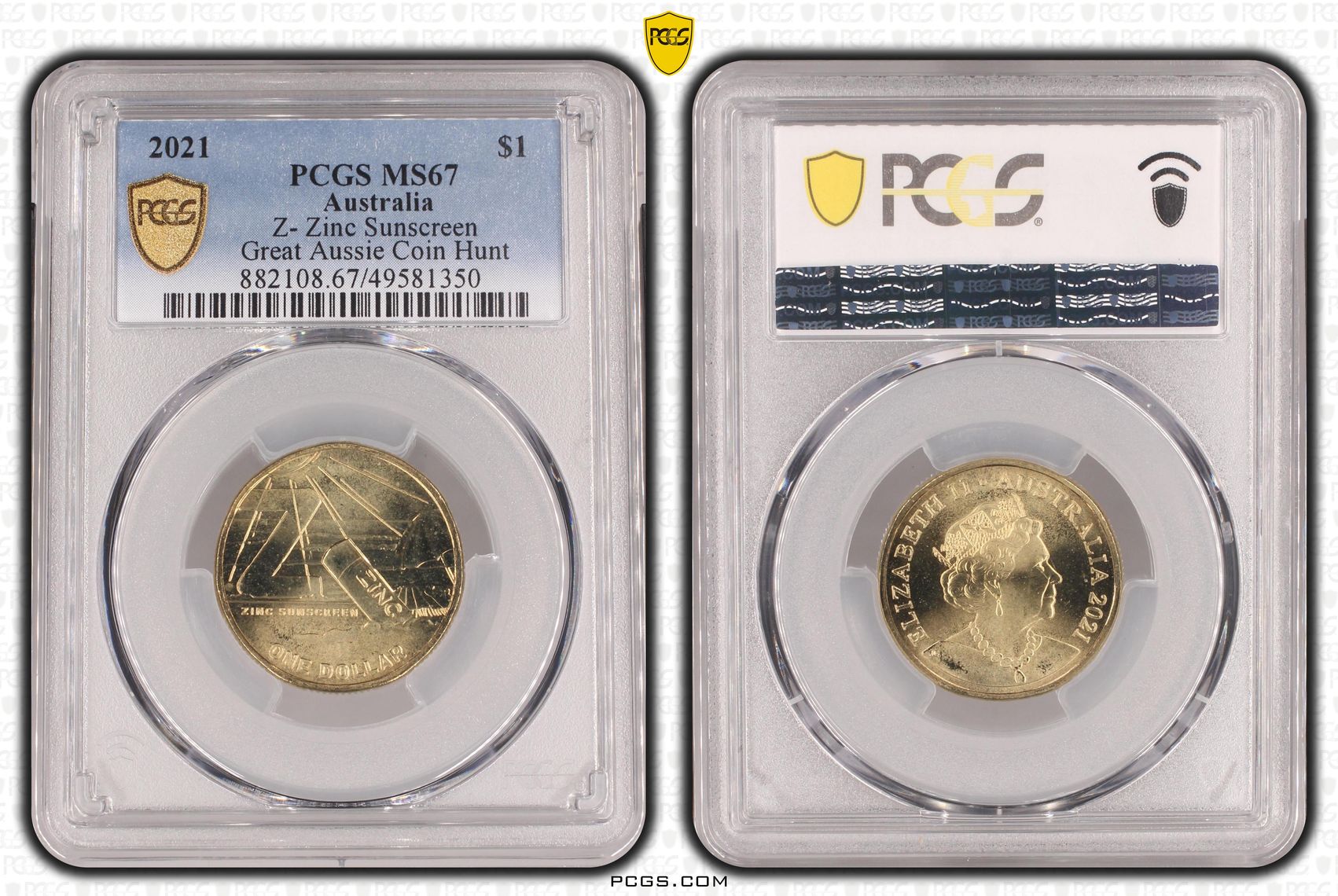 275 · Elizabeth II, Z- Zinc Sunscreen  POP 2/0, One Dollar, 2021, PCGS MS67