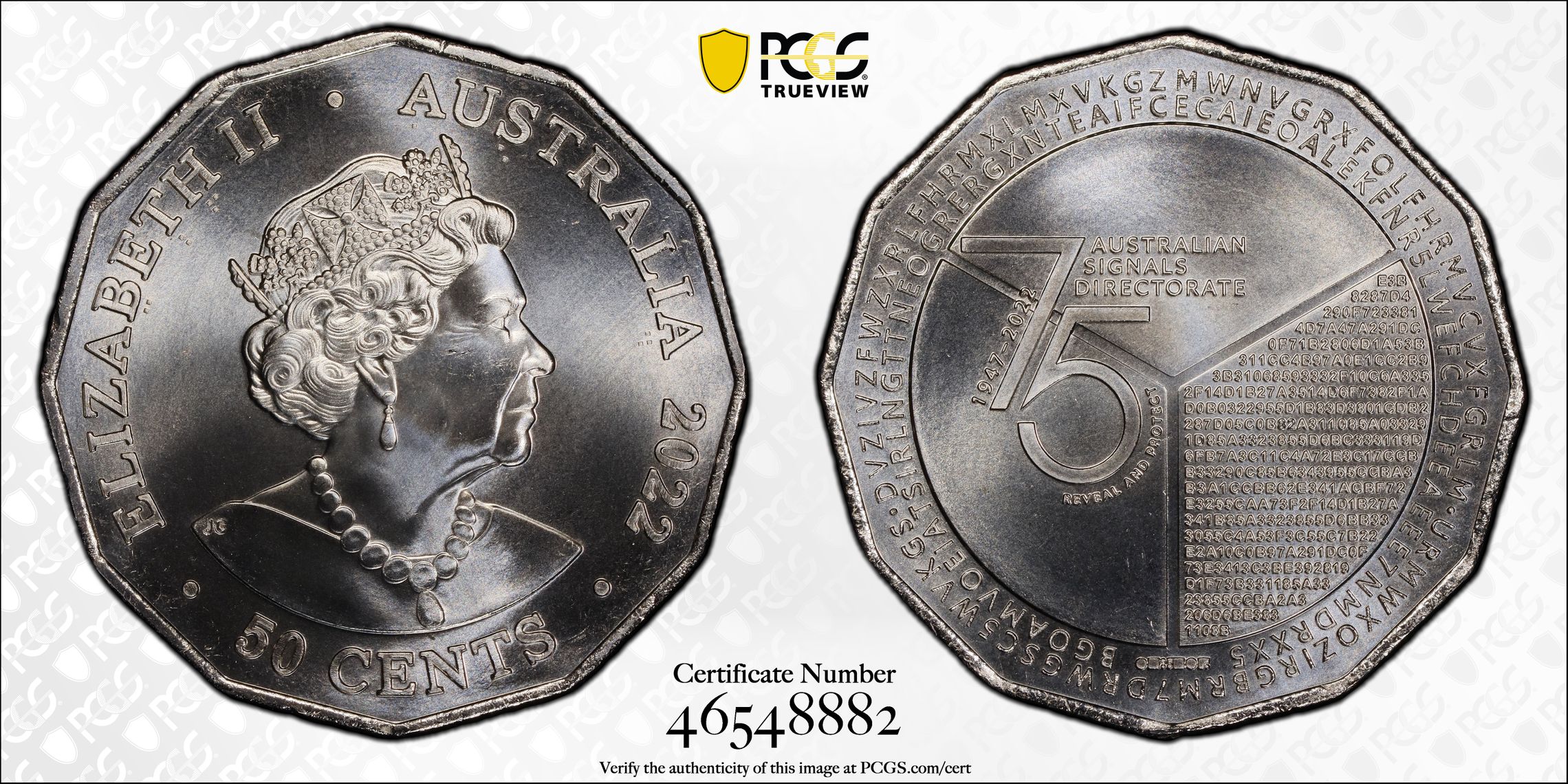 Elizabeth II, 75th Ann. Signals Directorate, Fifty Cent, 2022, PCGS MS68