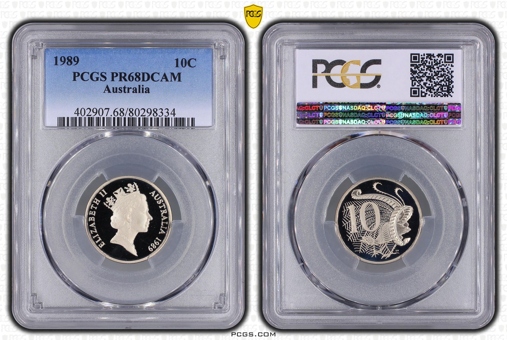 Elizabeth II, Ten Cent, 1989, PCGS PR68DCAM