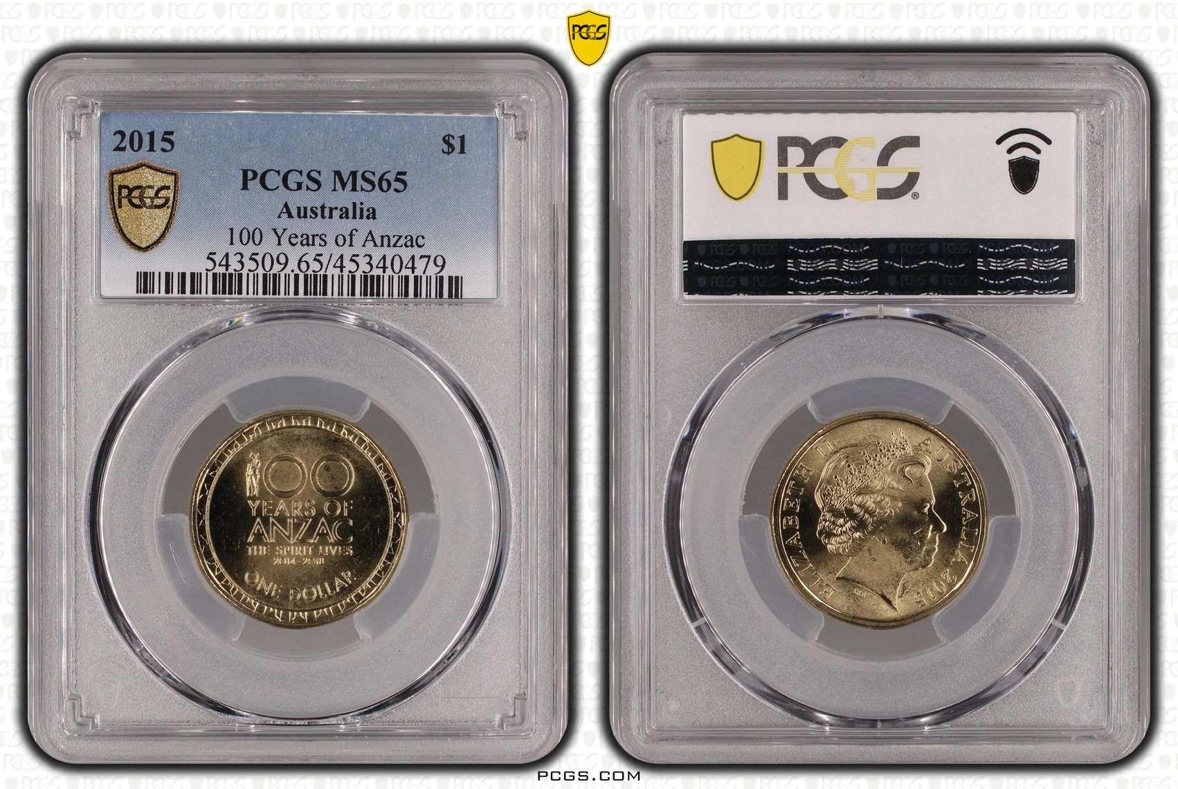 100 Years of Anzac, One Dollar, 2015, PCGS MS65