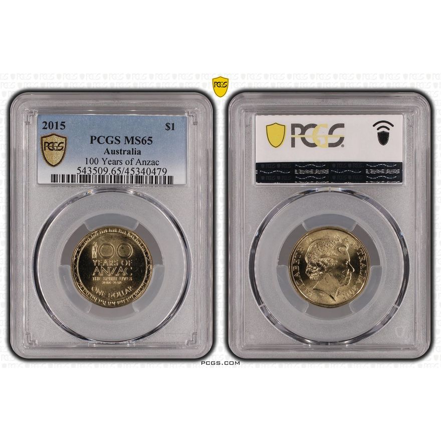 100 Years of Anzac, One Dollar, 2015, PCGS MS65