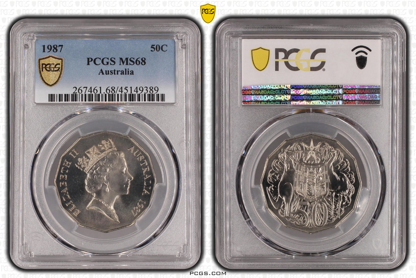 1987 Australia Fifty Cent, 50c PCGS - MS68 -389