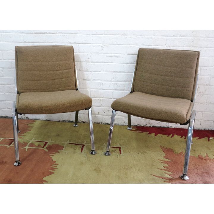 PAIR OF UPHOLSTERED CHROME CHAIRS
