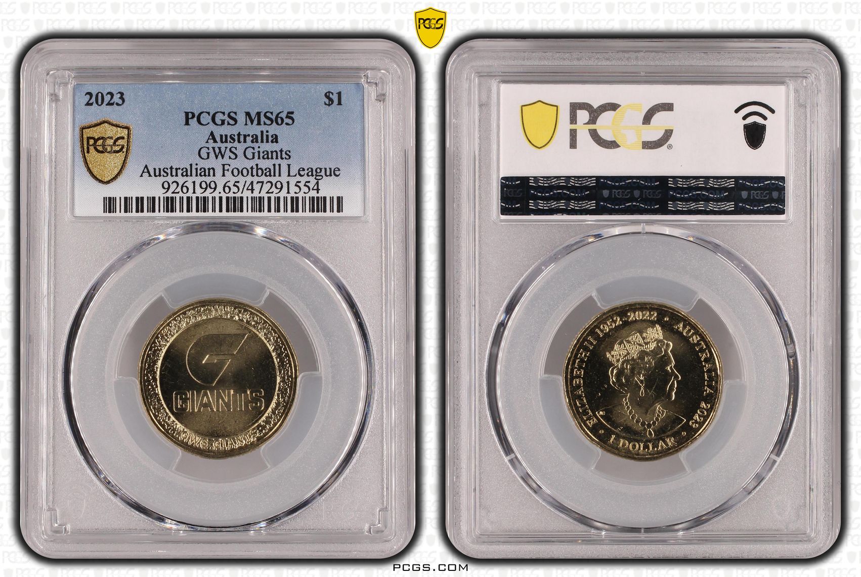 292 · Elizabeth II, AFL- GWS Giants , One Dollar, 2023, PCGS MS65