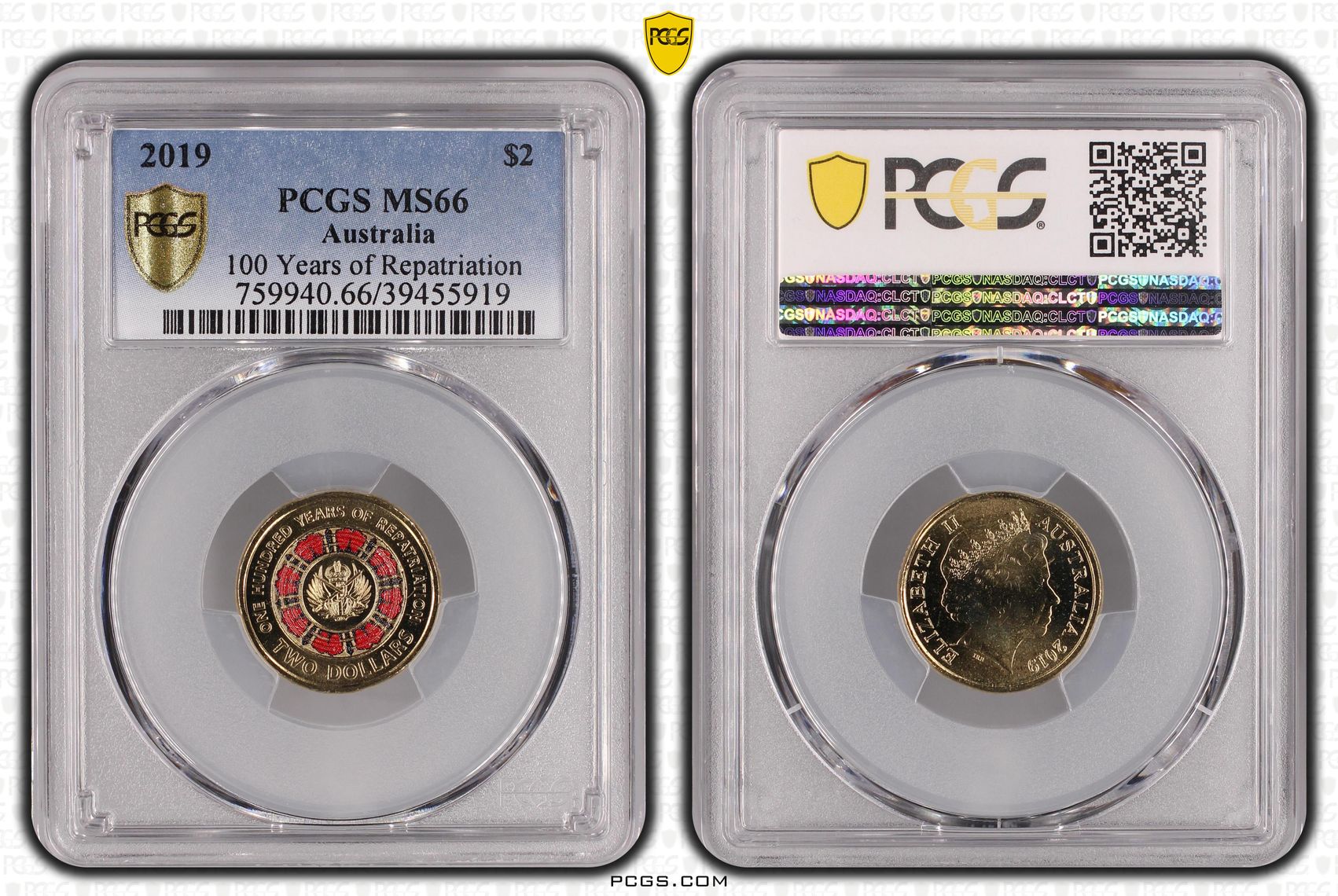 445 · 100 Years of Repatriation - Colorized , Two Dollar, 2019, PCGS MS66