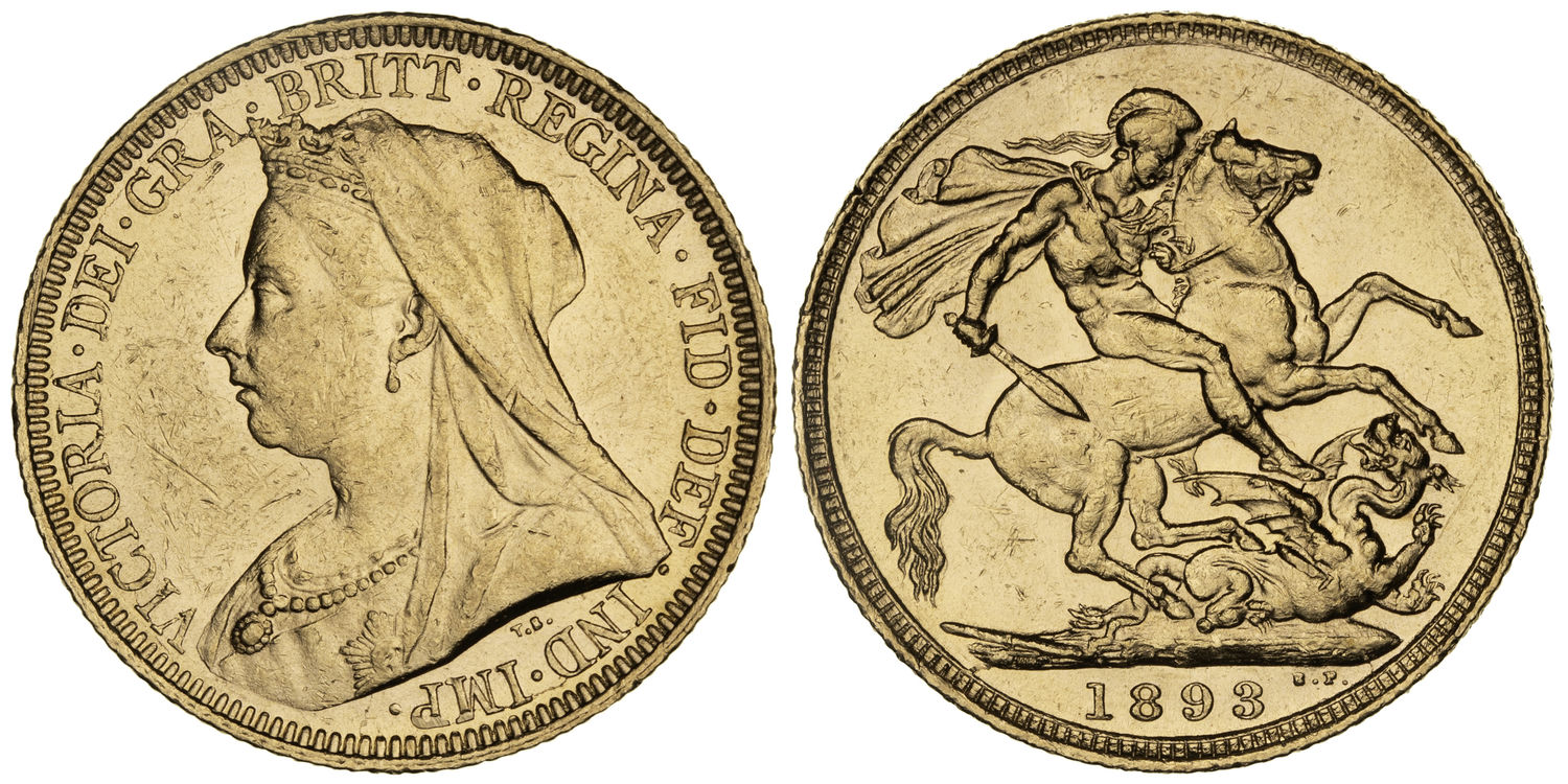 Victoria, St George Reverse, Sovereign, 1893-S, EF