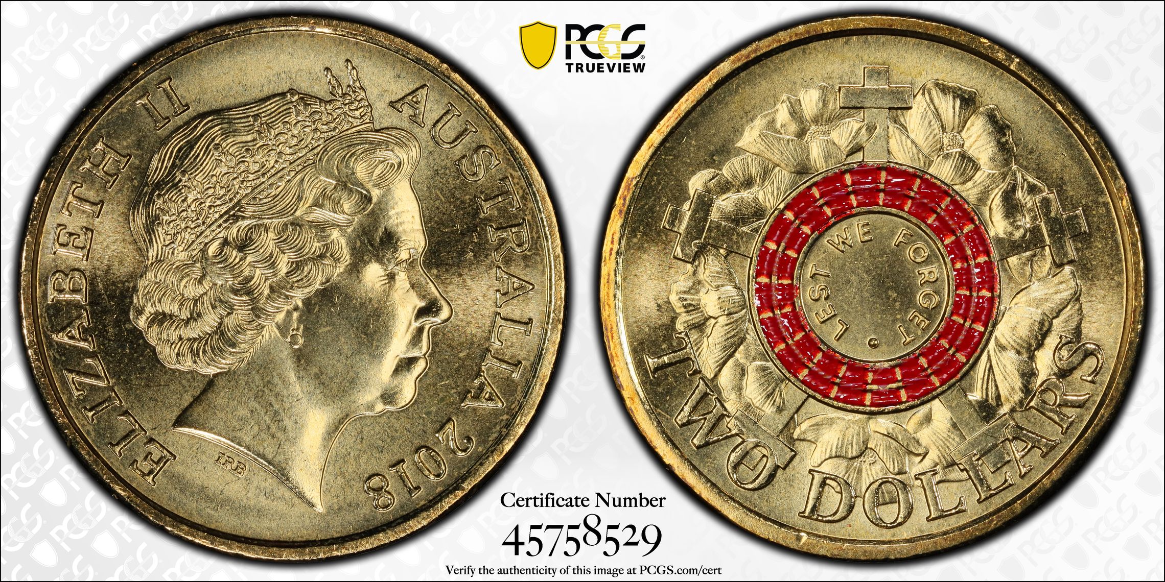 Lest We Forget - War Graves 30th Ann. $2 Coin, Two Dollar, 2018, PCGS MS67