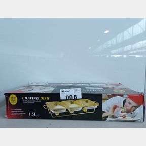 LMA 1.5L X 3 GLASS PAN CHAFING DISH WITH METAL FRAME LID SILICON UTENSILS - LMA 4.5 LITRE GLASS BUFFET CHAFING DISH SET WITH METAL FRAME