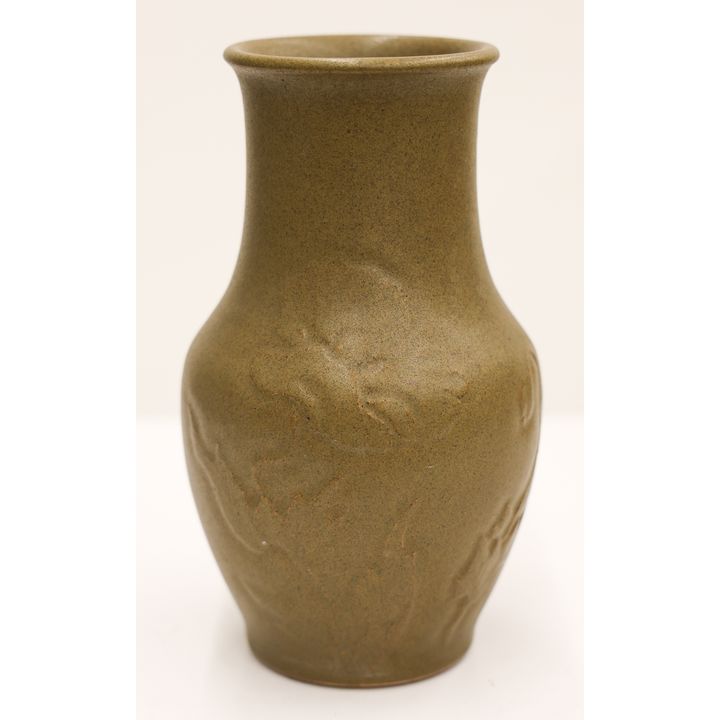 Japanese Tea Dust Glaze Carved Vase