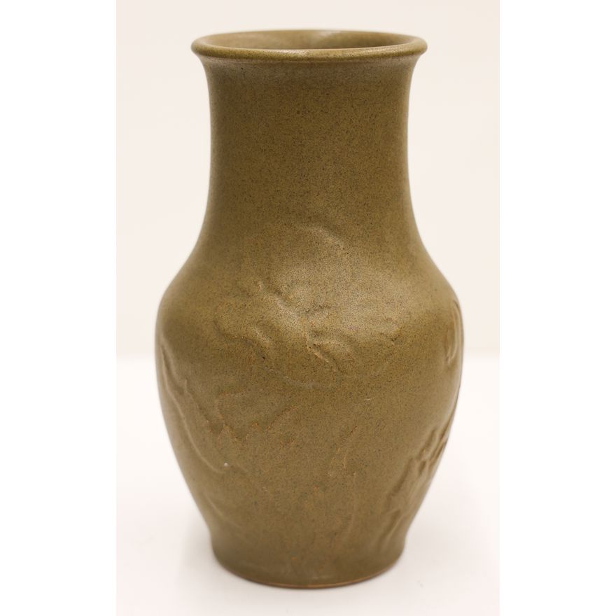 Japanese Tea Dust Glaze Carved Vase