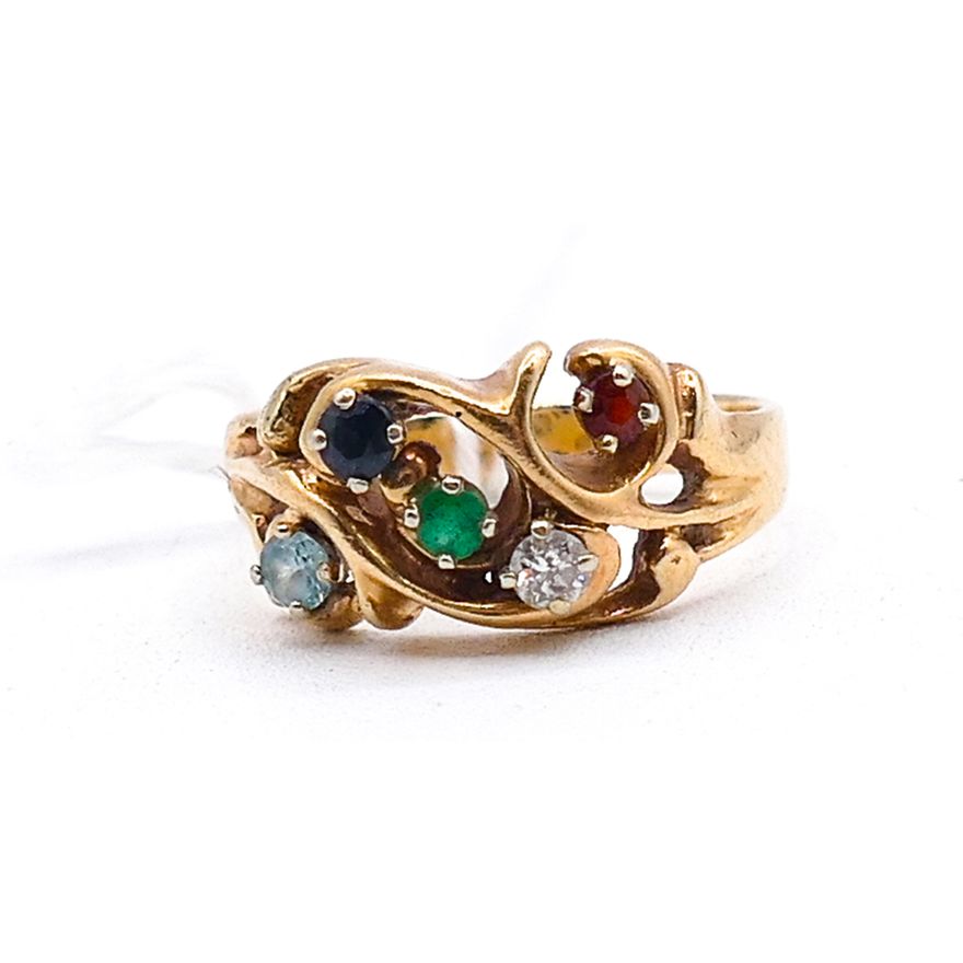 Ladies 14k Multi Gemstone Ring Size 8.5 - 6 Grams