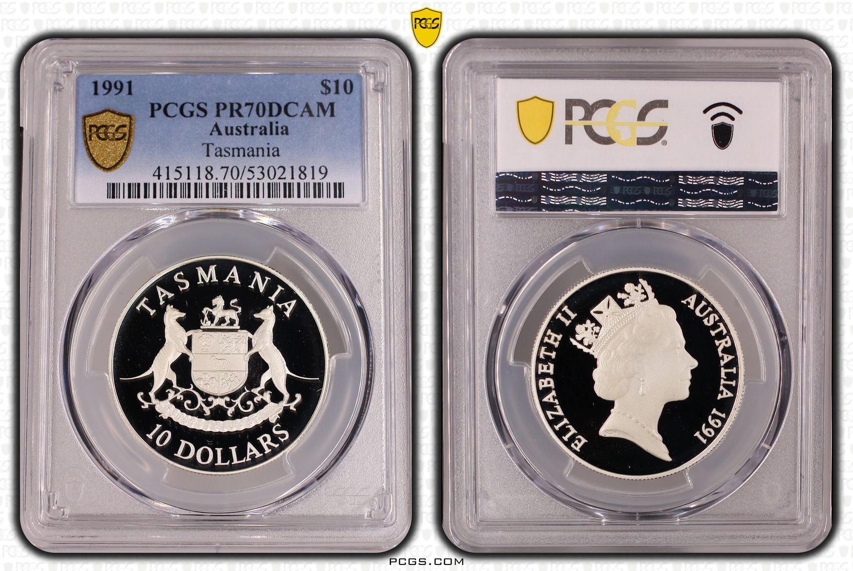 Elizabeth II, Tasmania, 16/0, Ten Dollar, 1991, PCGS PR70DCAM