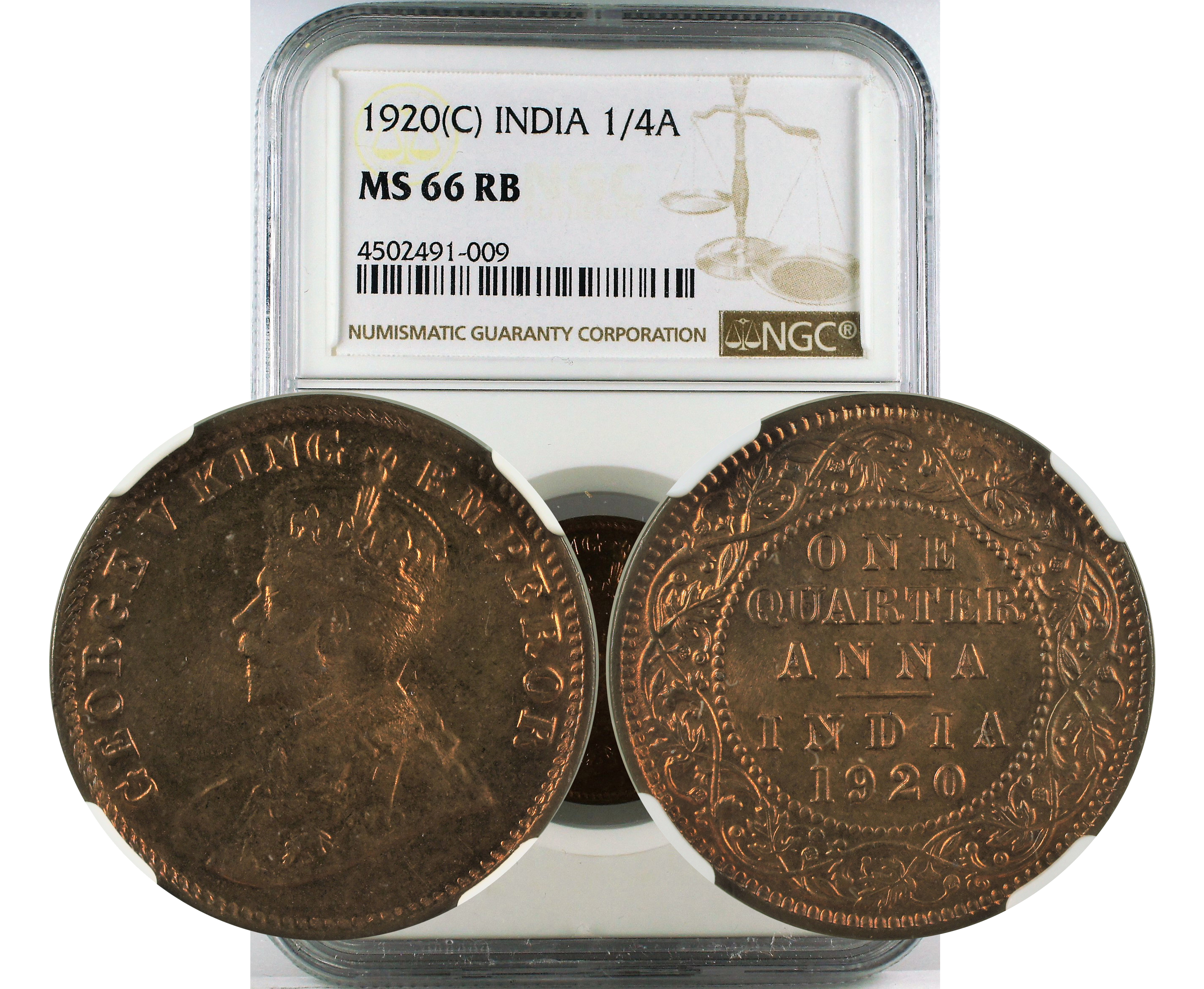 1920(C) INDIA 1/4A MS 66 RB