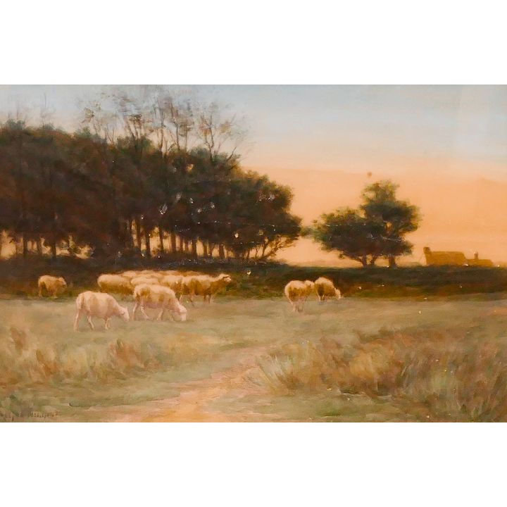 Antique Tinted Pastoral Landscape Print Framed- 18x22''