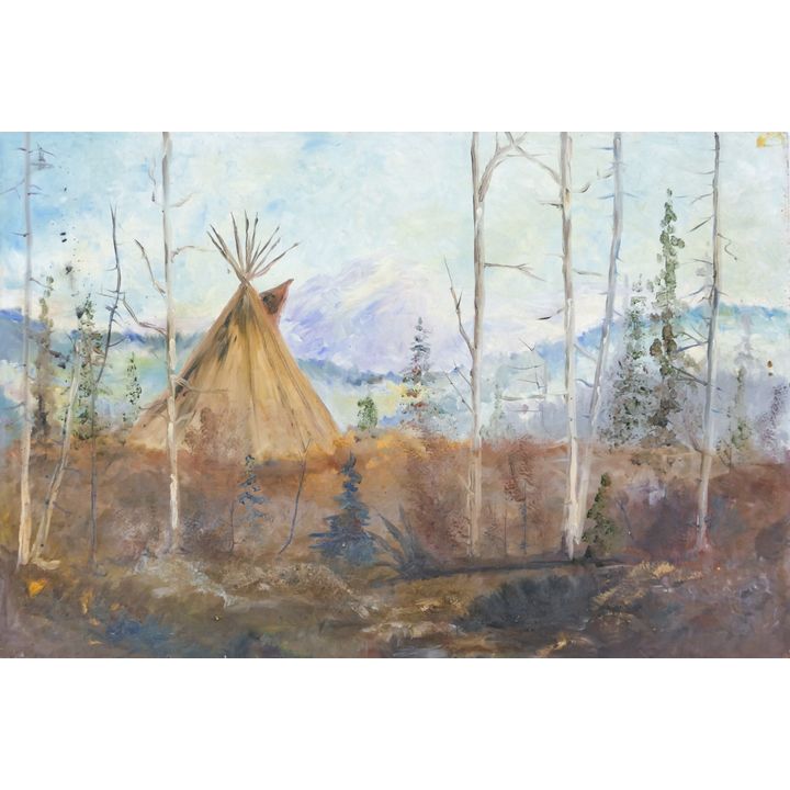 Gene Amondson ''Teepee Landscape'' Oil on Masonite 24''x36''