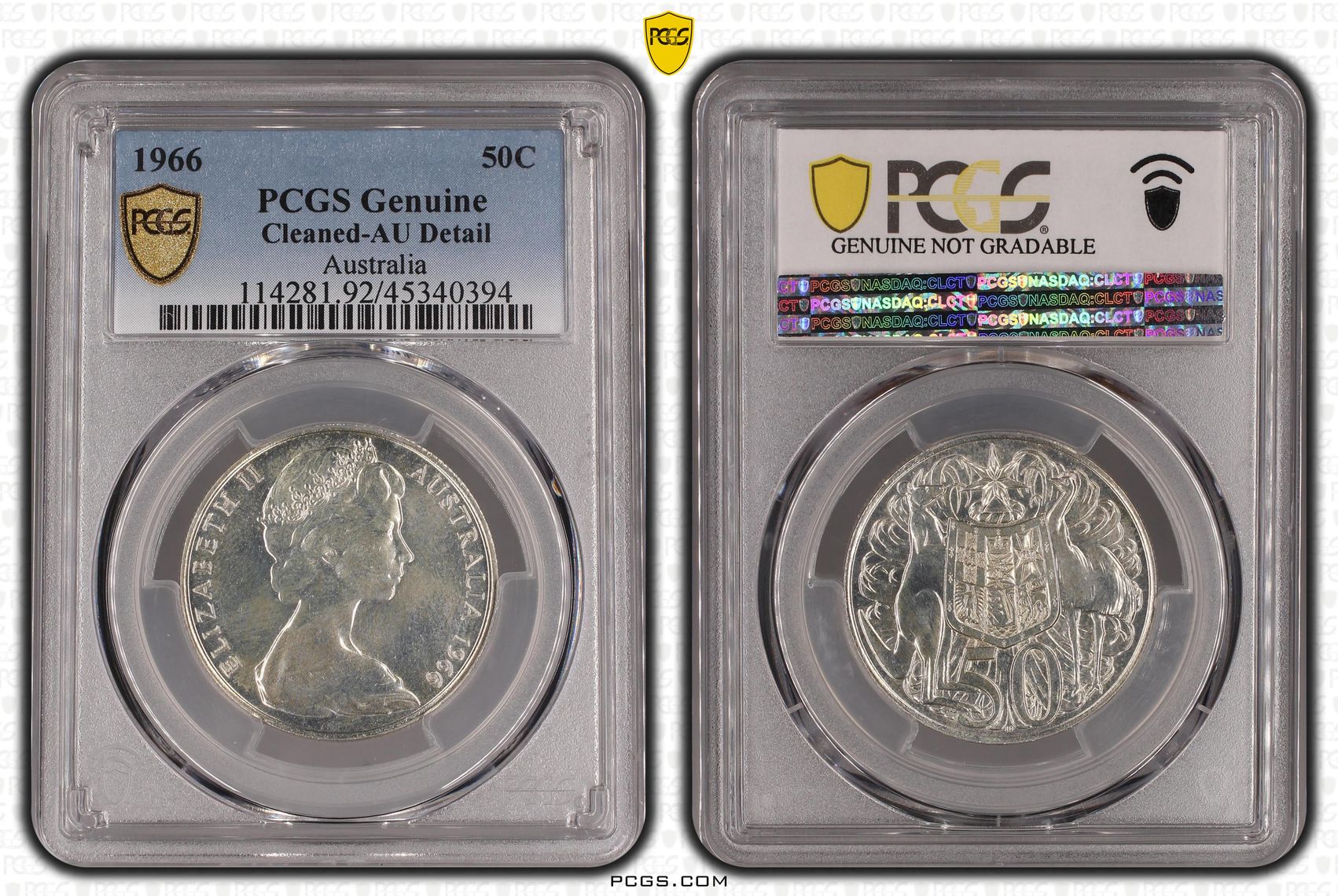 1966 Australia Fifty Cent, 50c Silver PCGS - Genuine - AU Details (92 - Cleaned) -394