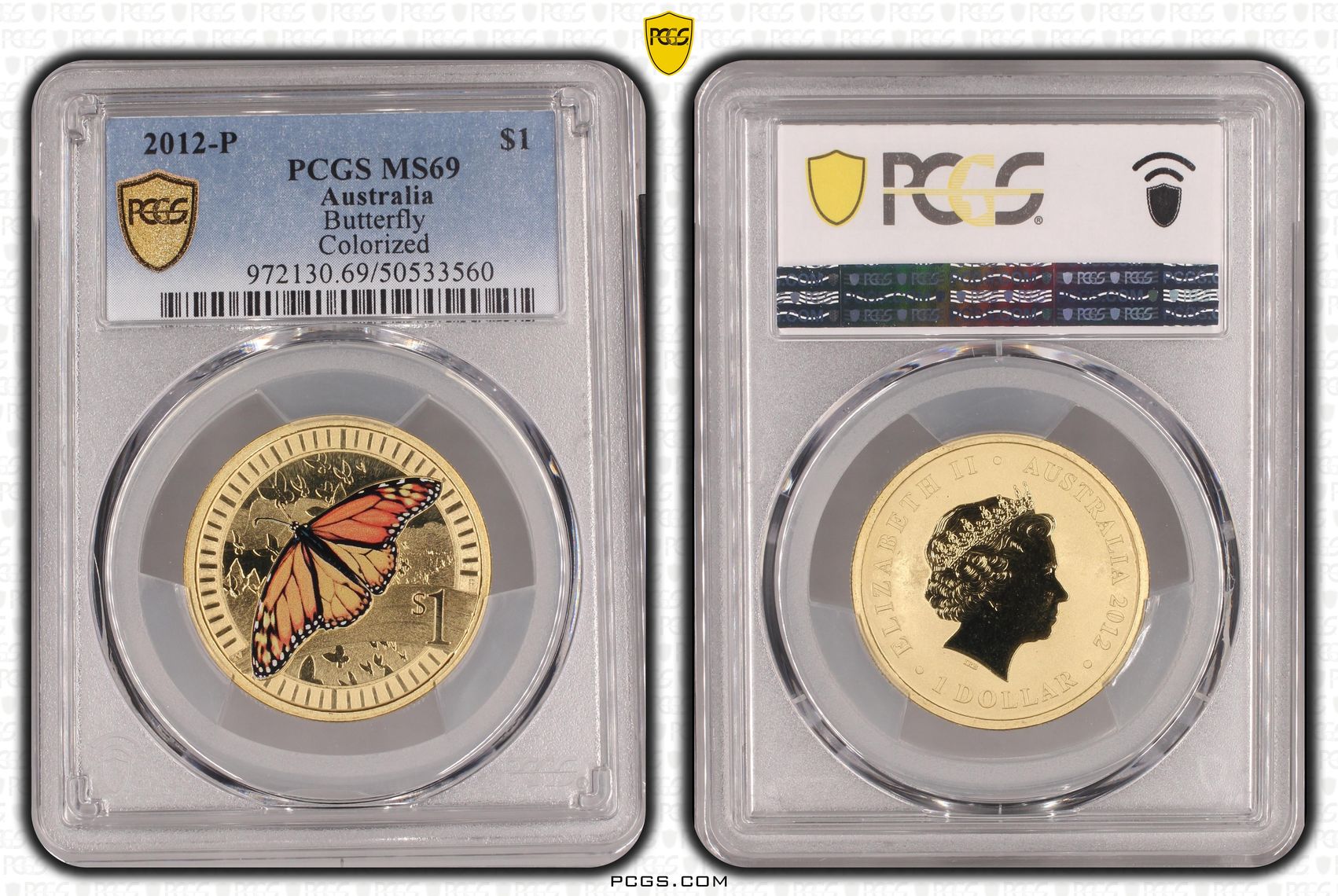 Butterfly Colorized, POP 4/0, One Dollar, 2012-P, PCGS MS69