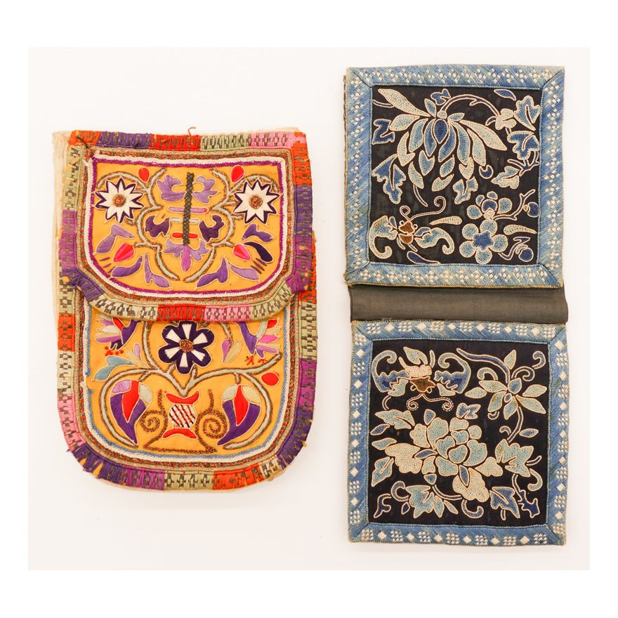 2pc Chinese Qing Silk Embroidered Purses
