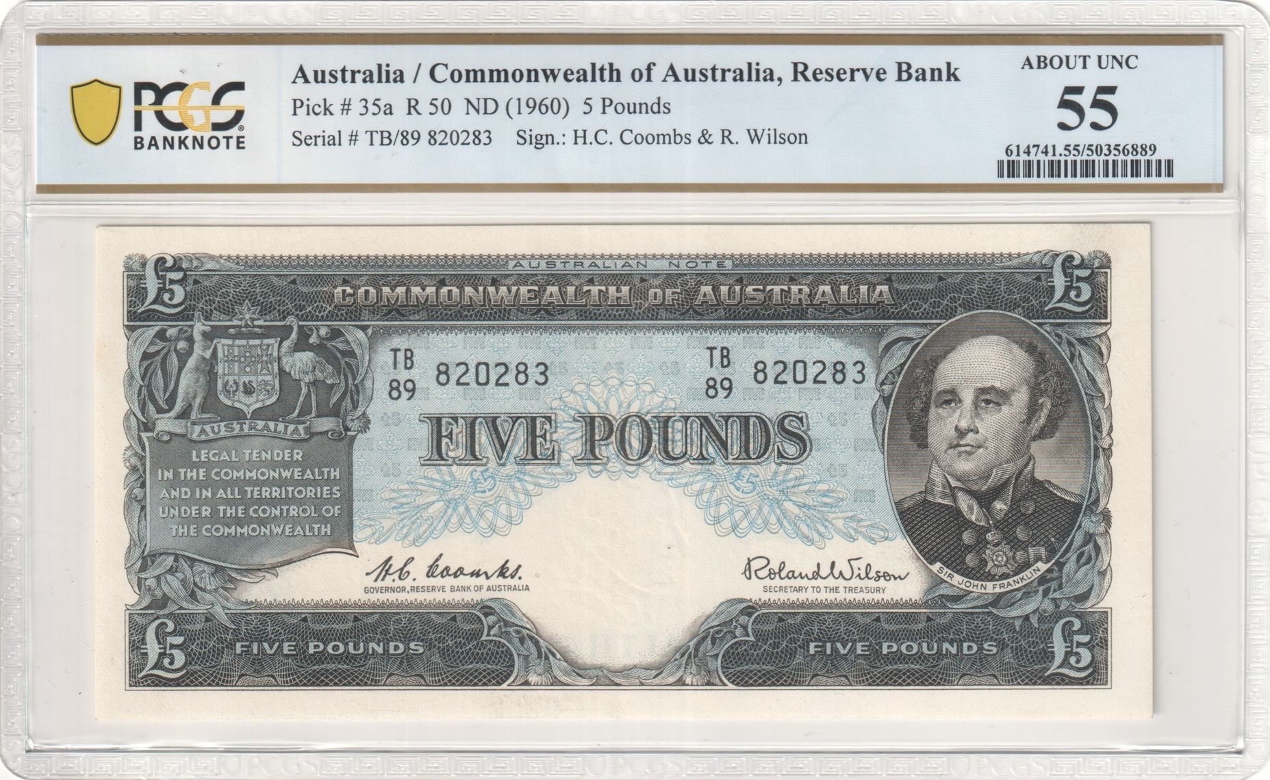 Coombs/Wilson, Five Pounds, 1960, PCGS About UNC 55
