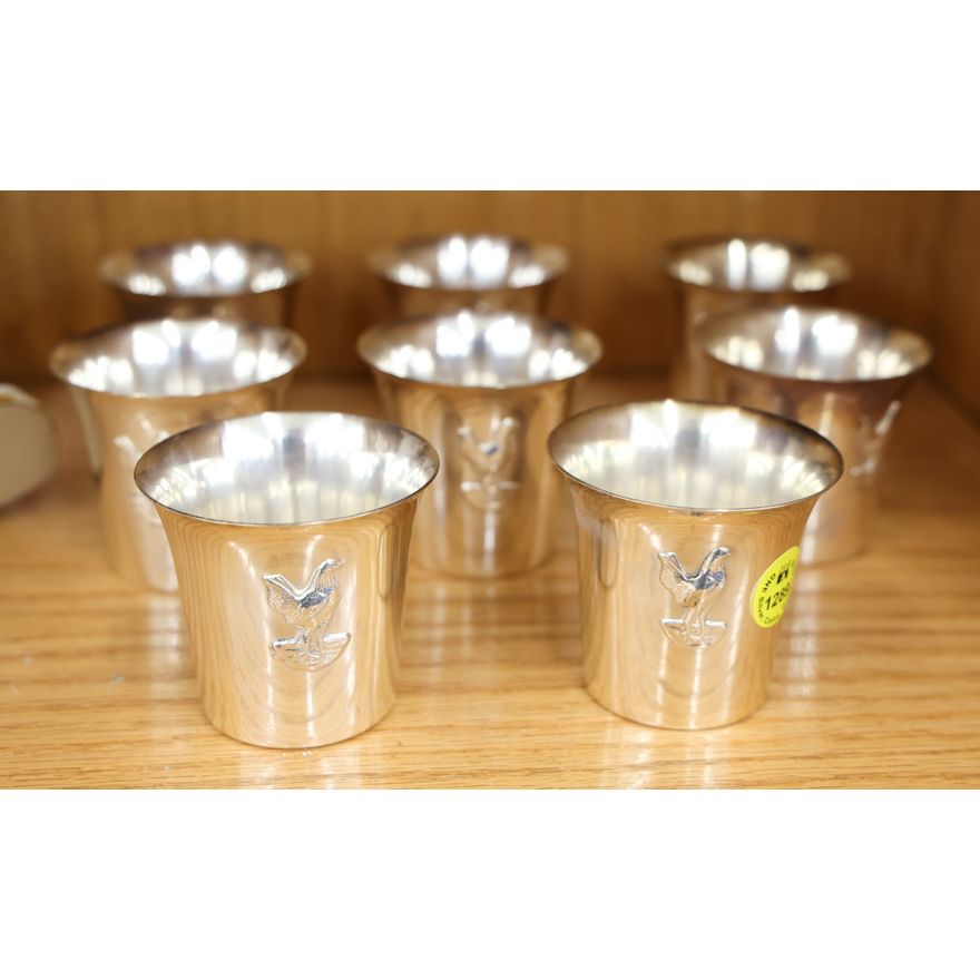 Set 8 English Silverplated Rooster Shot Glasses 2.5''