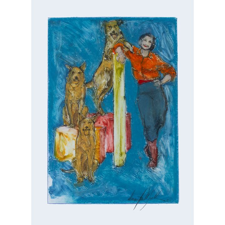 Woman with Dogs by Donna Howell-Sickles (1949- )