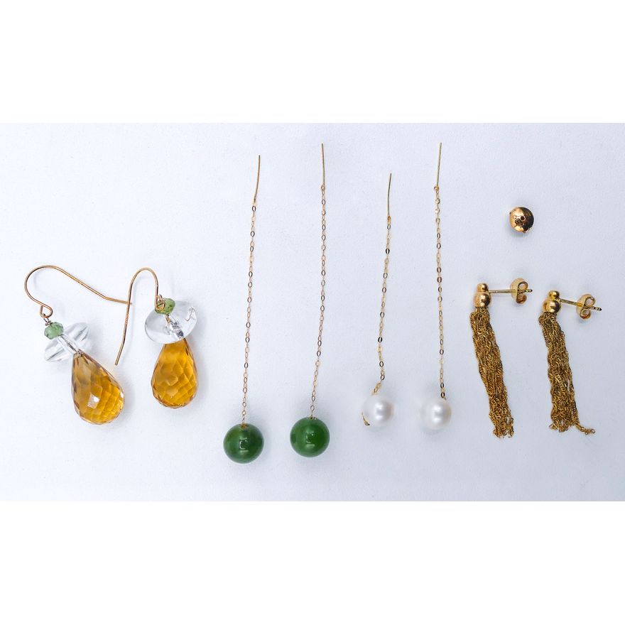 Box 4 Pairs 14k Drop Earrings - 9.1 Grams TW, briolette citrines etc.