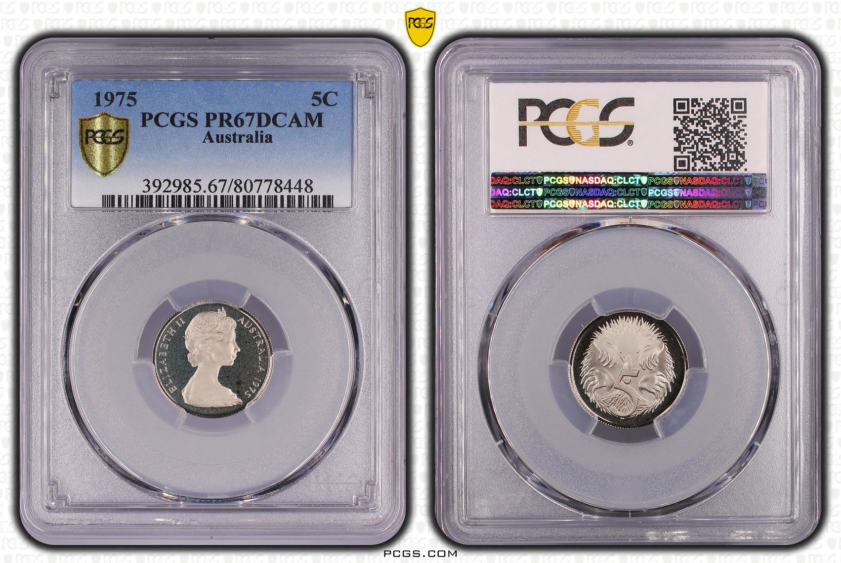Elizabeth II, Five Cent, 1975, PCGS PR67DCAM
