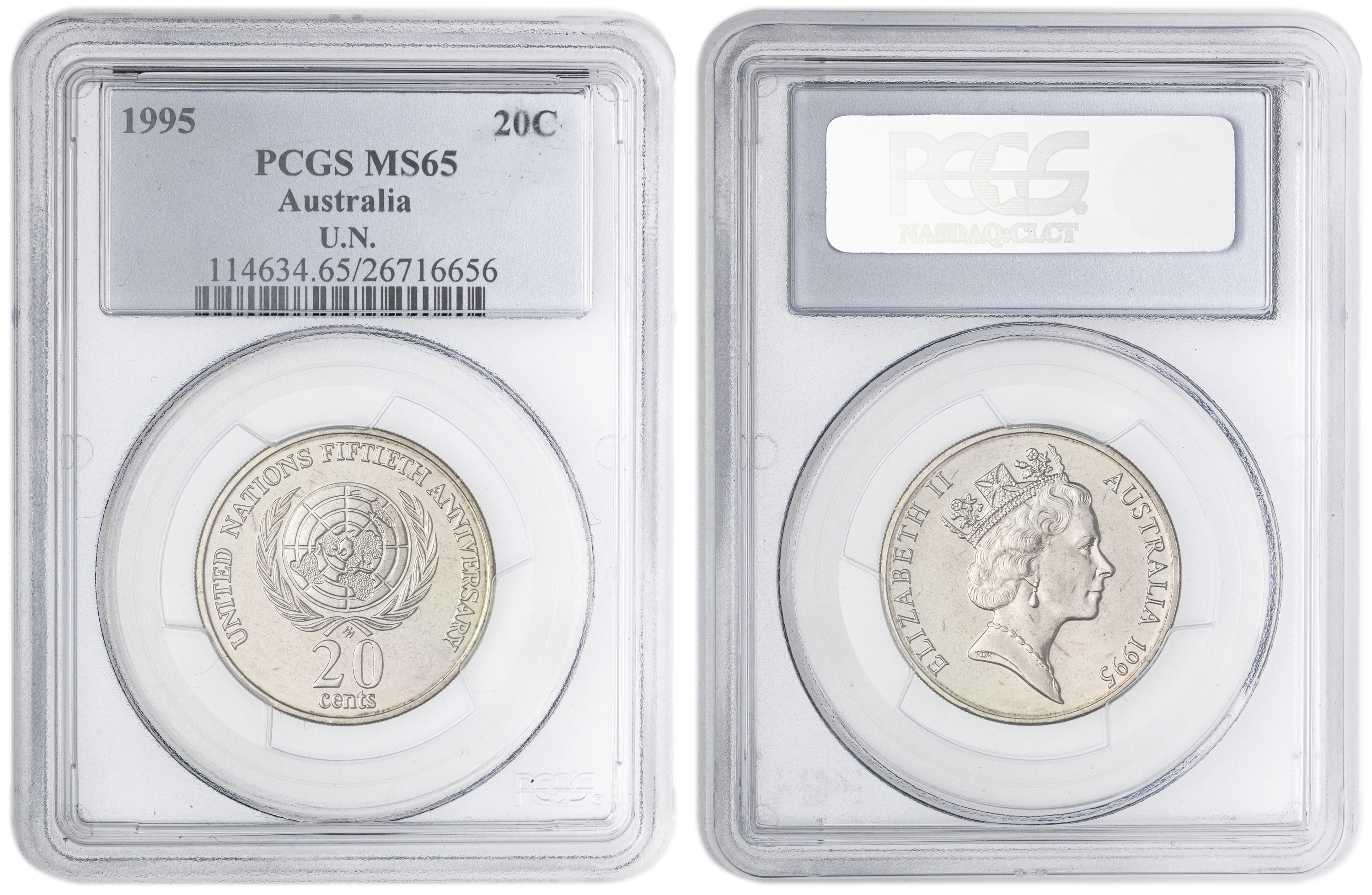 U.N. , Twenty Cent, 1995, PCGS MS65