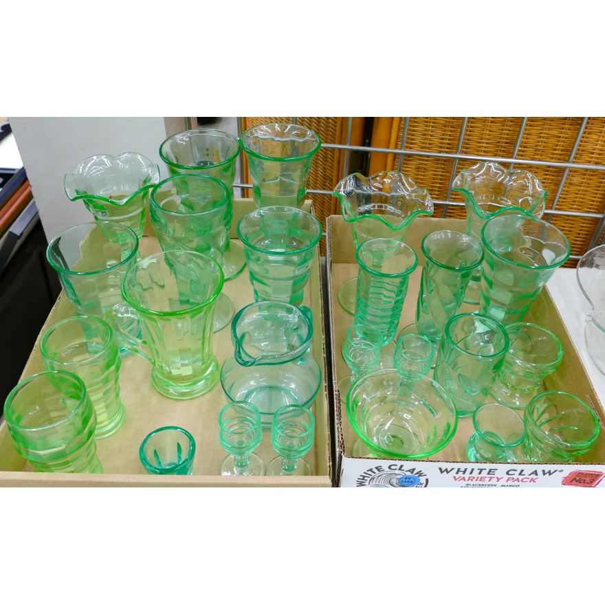 2 Boxes Vintage Green Glasses