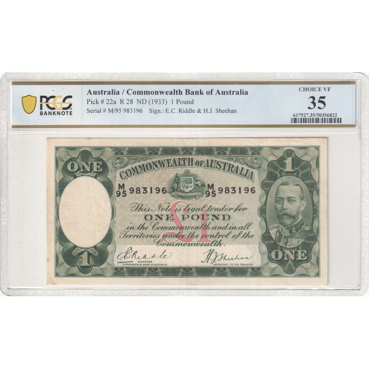 Riddle/Sheehan, One Pound, ND (1933), PCGS Choice VF 35