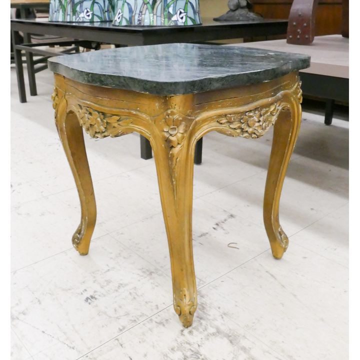 French Gilt Carved Green Marble Top Small Stand- 17x17x17''