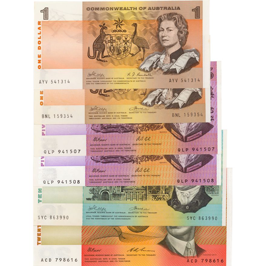 One Dollar - Twenty Dollars, 1969 - 1993,  EF - UNC