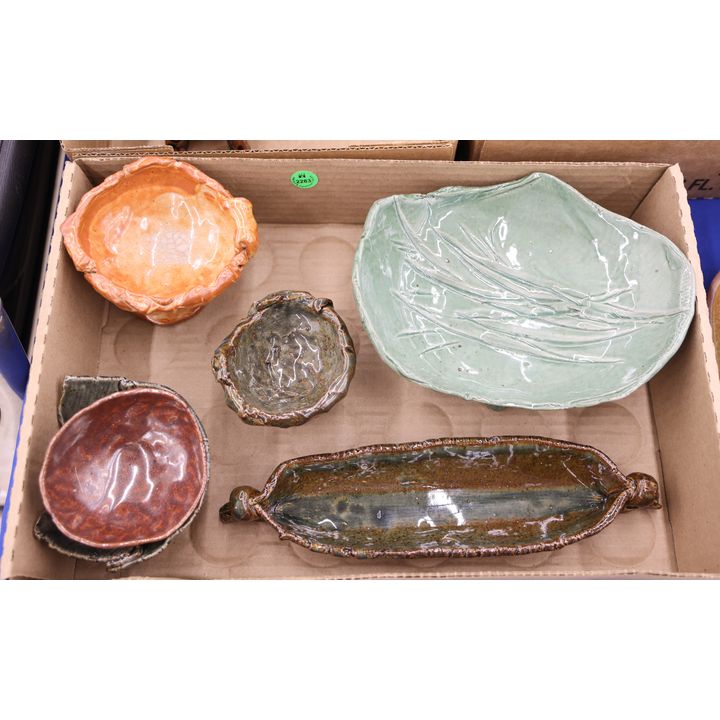 Box 6pc Ed Brannan Sculptural Pottery Trays etc.
